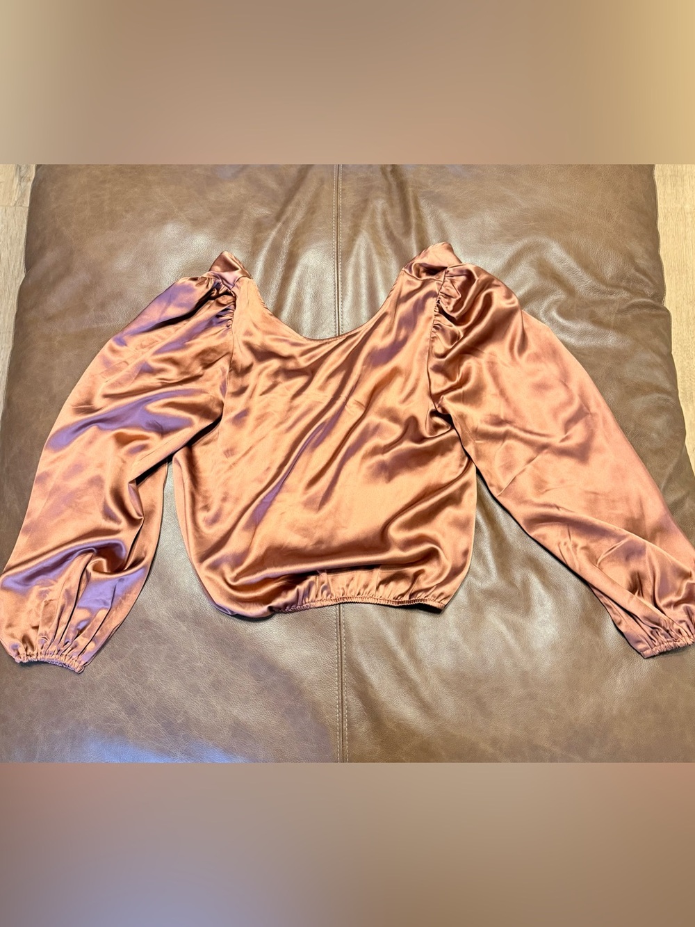Willow & Root | Satin Puff-Sleeve Crop Top - Copper